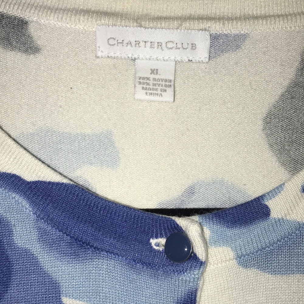 Charter Club Blue Black White Floral Cardigan Sweater - Picture 2 of 3
